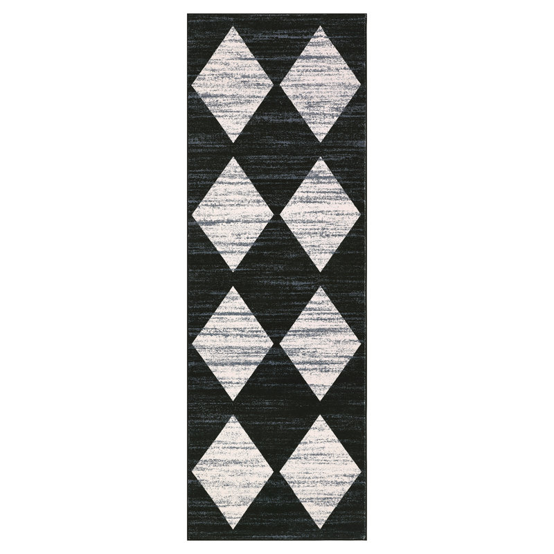 Washable Rug Modern Checkered Rugs Lattice Distressed Minimalist Aesthetic Rugs for Bedroom Laundry Farmhouse, Runner 2' x 6'