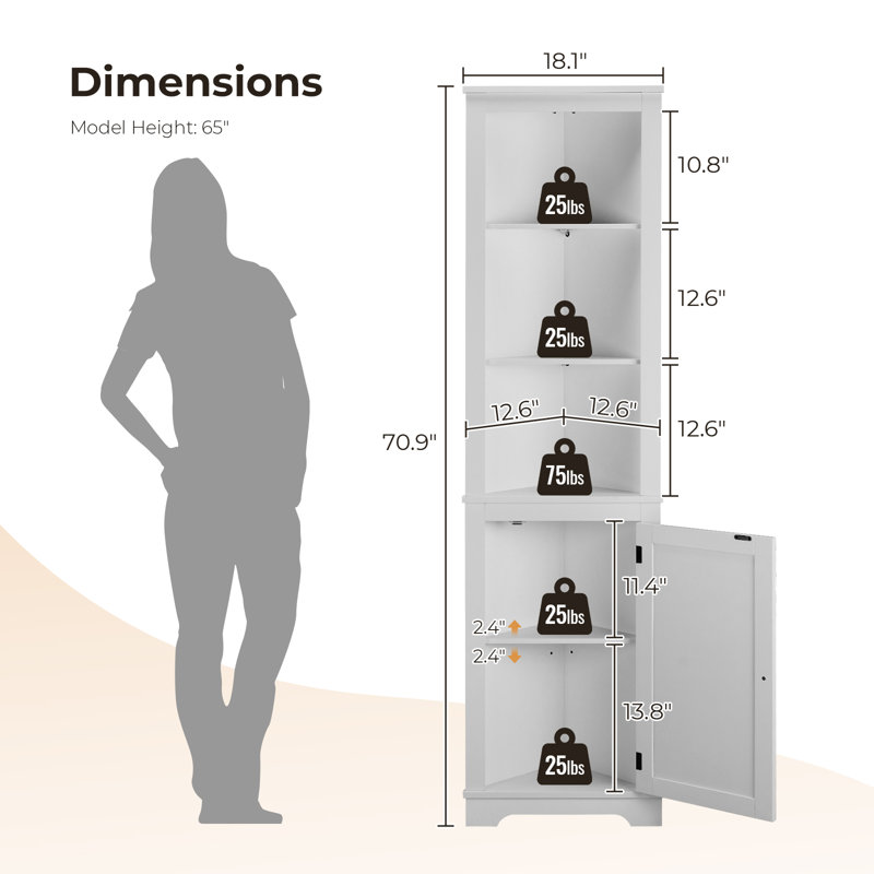 70.87 In. H  3 Layer Accent Corner Cabinet Storage 3 Layer With Led Light