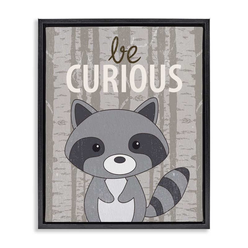 Cadre flottant Be Curious Woodland Raccoon, design par Kim Allen, H 21 po x l 17 po, Cadre flottant noir de jais
