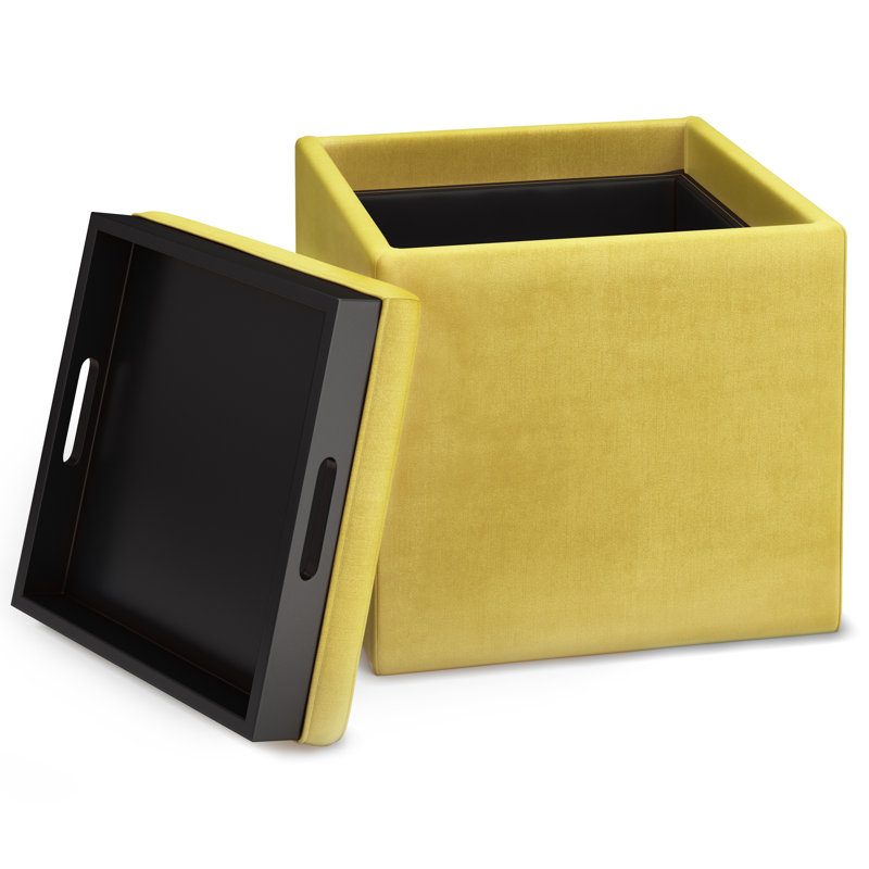 Repose-pieds carré contemporain en tissu de velours l 17 po Rockwood avec couvercle rabattable, assemblé Rockwood
