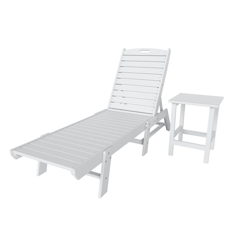 Chaise longue inclinable de 78,2 po avec table Aderson, Blanc