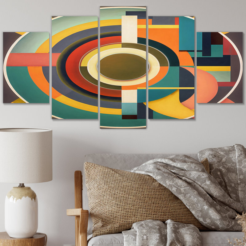 Mid-Century rétro circulaire Visions V - Mid-Century moderne, reproduction sur toile - 5 panneaux