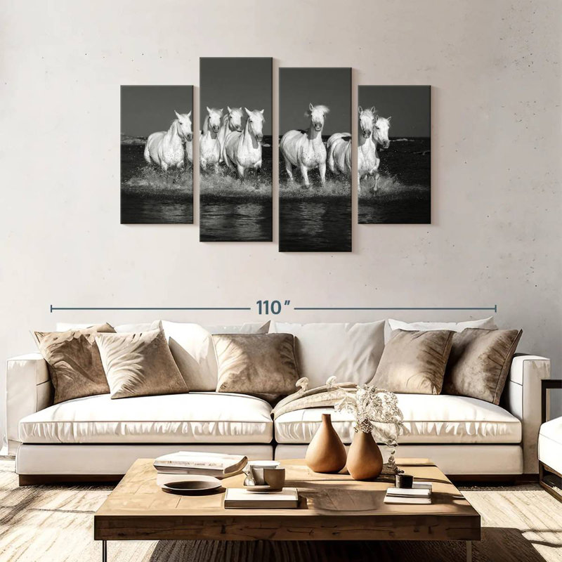 Monochromatic Camargue Horses, 48" H x 75" W