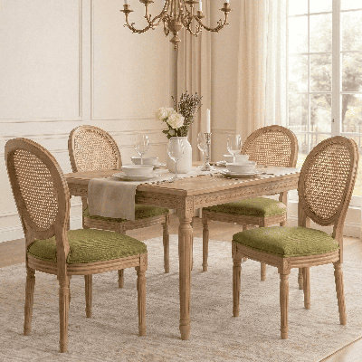 Ilmie French Country Cane Dining Chairs Set