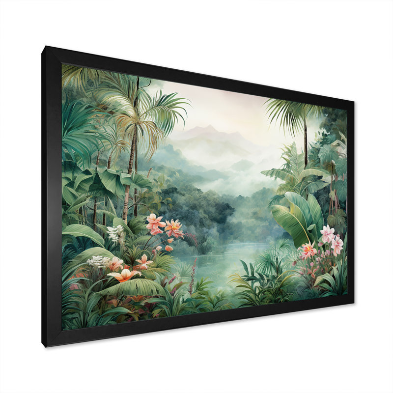 Tropical Wilderness Escape III - Jungle, art mural, Cadre simple noir, H 12 po x l 20 po x P 1 po