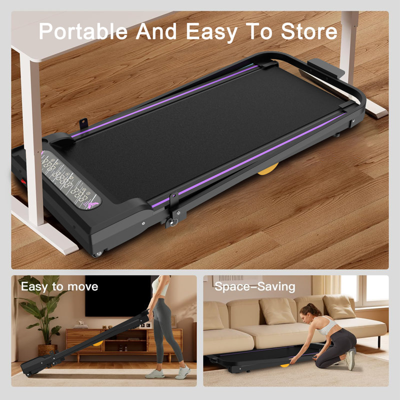 Tapis de course sous le comptoir avec inclinaison, tapis de marche, tapis roulant portable 2 en 1 avec poignée, affichage à DEL et télécommande