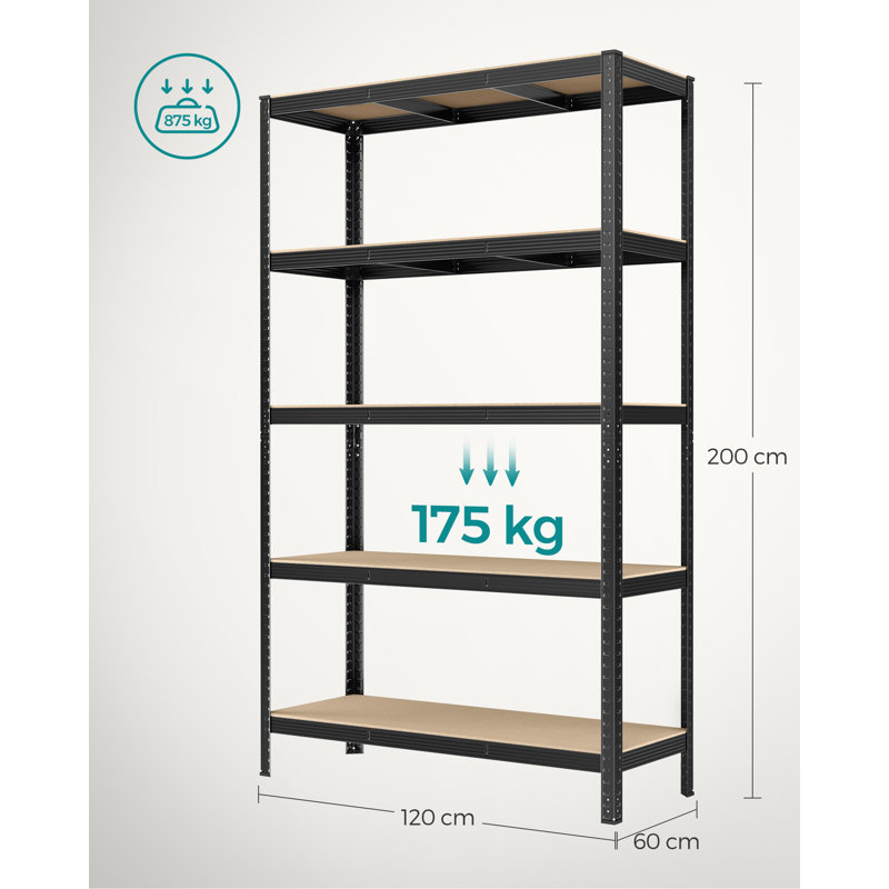 Kris Metal Height -Adjustable Shelving Unit, Black, 200cm H x 60cm W x 120cm D