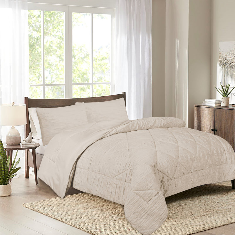 Ensemble d'édredon en microfibre 3 pièces Raneen, Édredon pour très grand lit + 2 très grandes ta, Beige