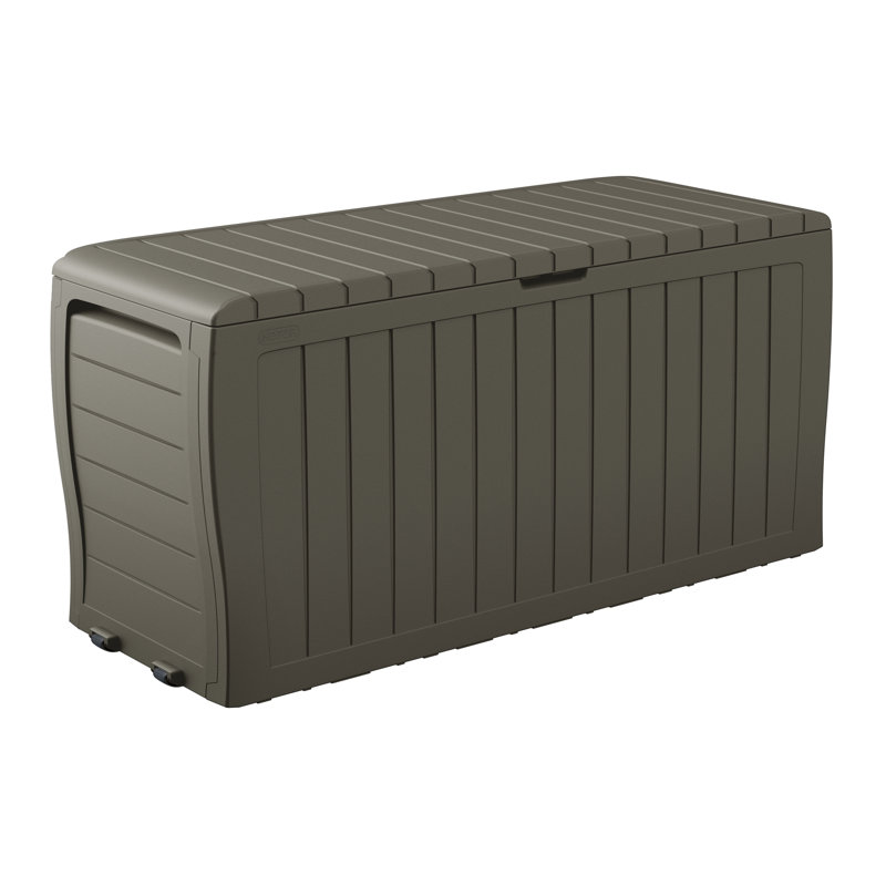 Keter Marvel 71 Gallon Durable Resin Outdoor Storage and Organization Deck Box Ideal For Garden Patio Furniture and Supplies, Taupe