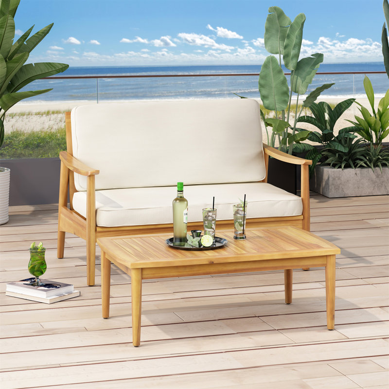 Ensemble de causeuse et table basse pour patio, Beige, Brun