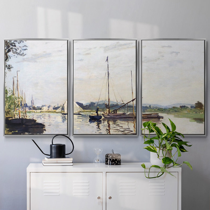 Argenteuil, 1872, peinture sur toile 3 pièces, H 36 po x l 75 po, Encadrement argenté