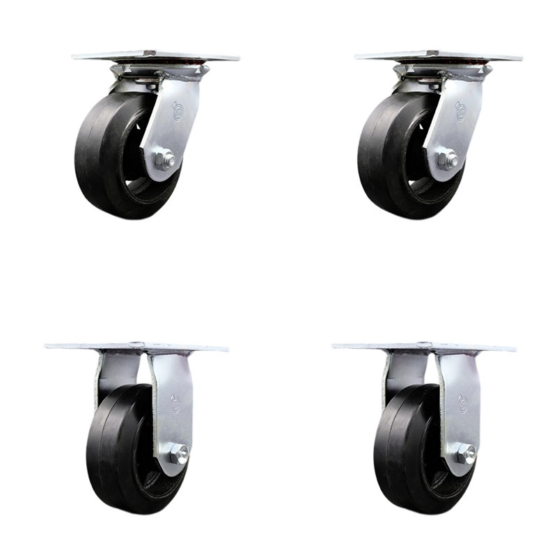 5 Inch Rubber on Steel Caster Set with Roller Bearings 2 Swivel 2 Rigid SCC