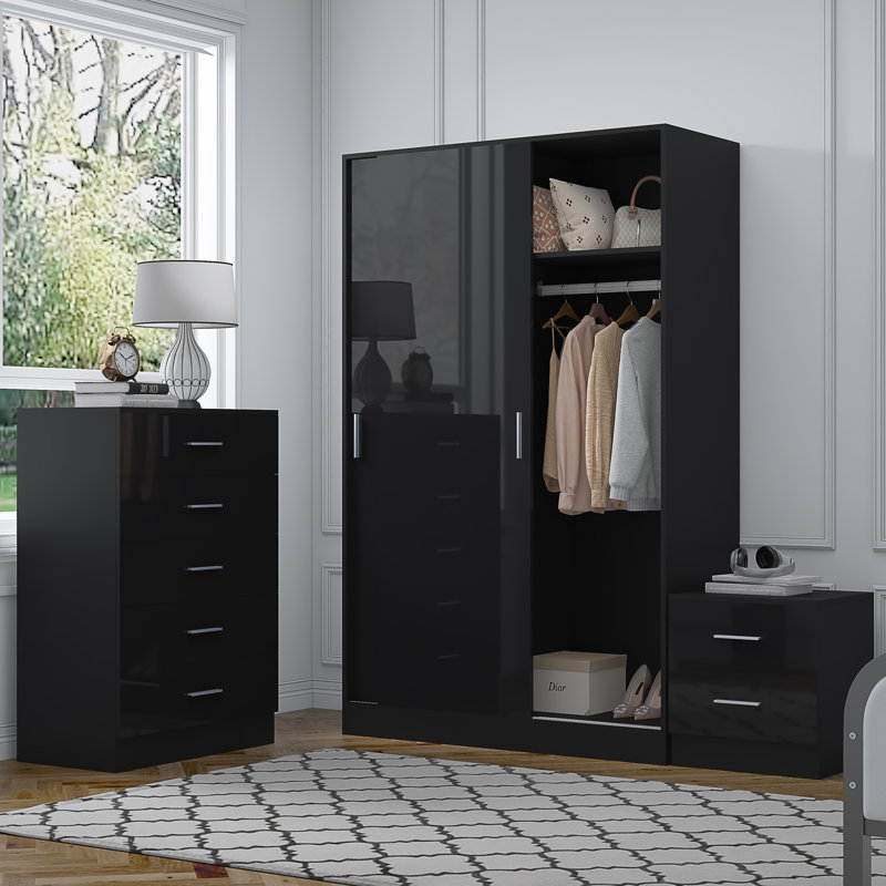 Eva Piece Bedroom Set, Black Gloss / Black Oak
