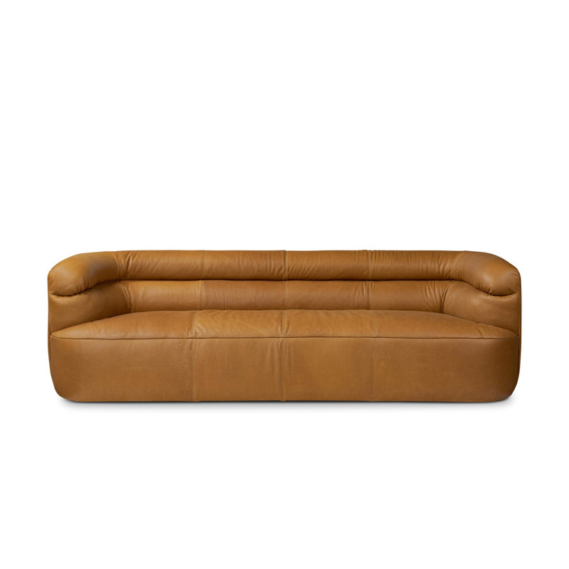 Vonetta 95'' Butterscotch Leather Sofa with Round Arms