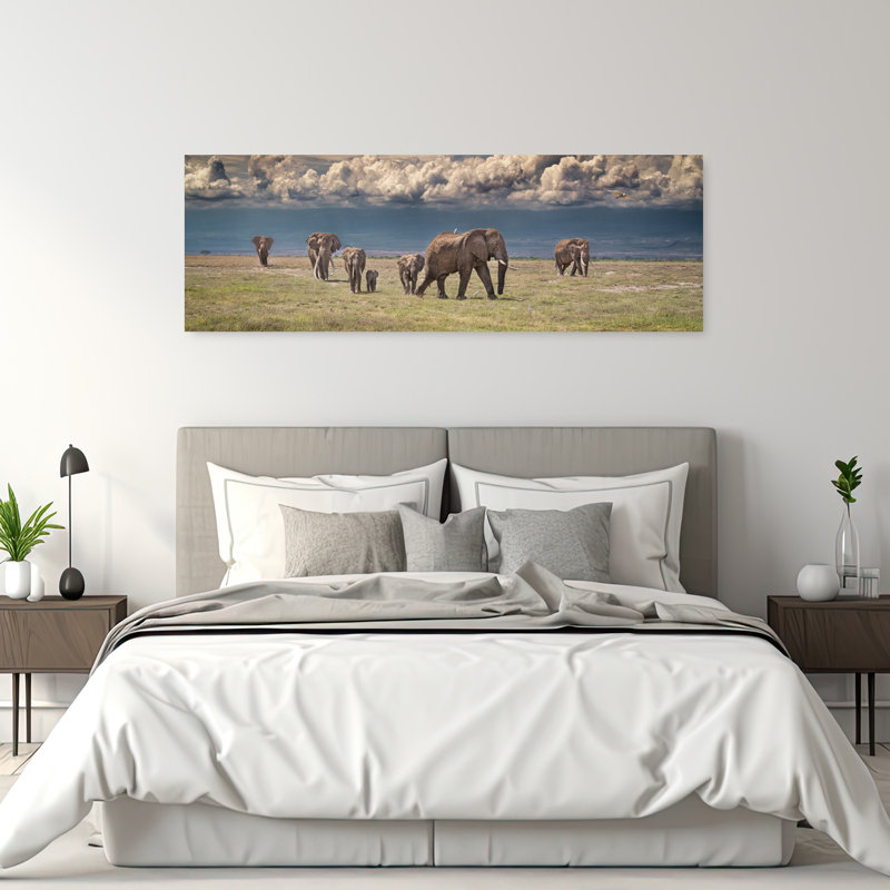 African Elephant Family by Jeffrey C. Sink - 1 Piece Wrapped Canvas Panoramic Wall Art, 50.8 cm H x 152.4 cm W