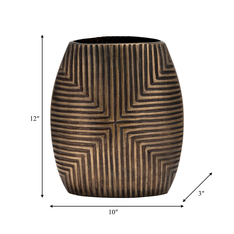Rochella Modern Aluminum Metal Decorative Vase with Geometric Textured Design - Contemporary Accent for Elegant Decor