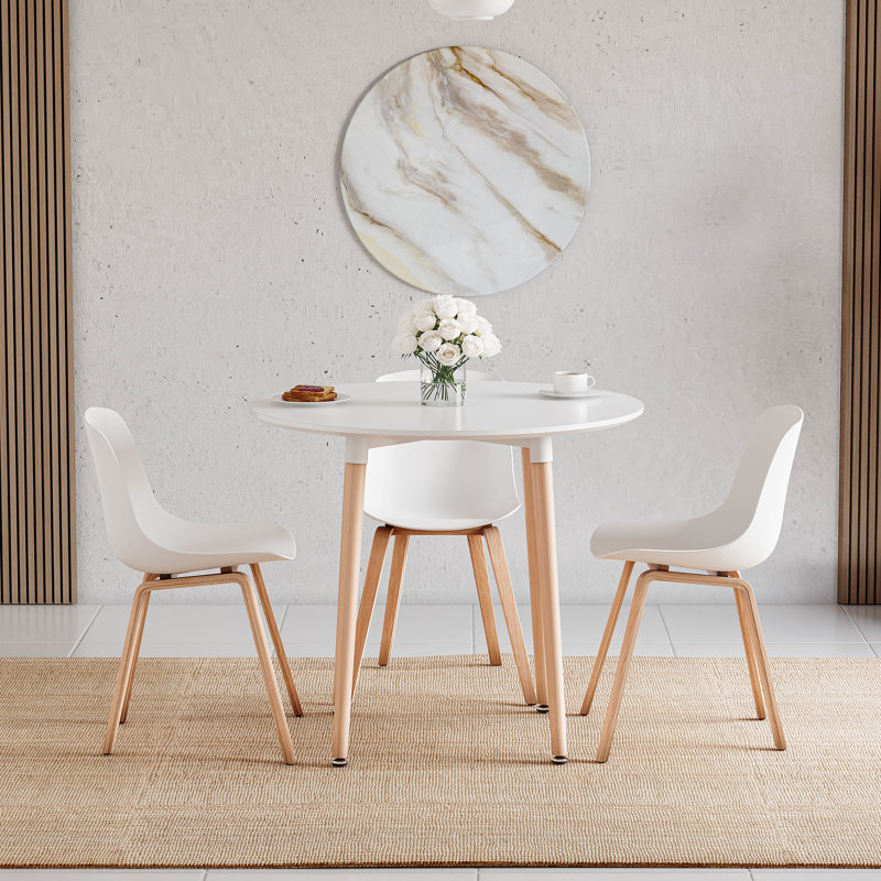 Triston Beech Round Solid Wood Base Dining Table, White