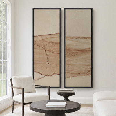 Neutral Horizon Line Abstract Wall Art for Entryway – Set of 2 Framed Wall Art Print on Canvas 60"x20"x2, 60"x30"x2