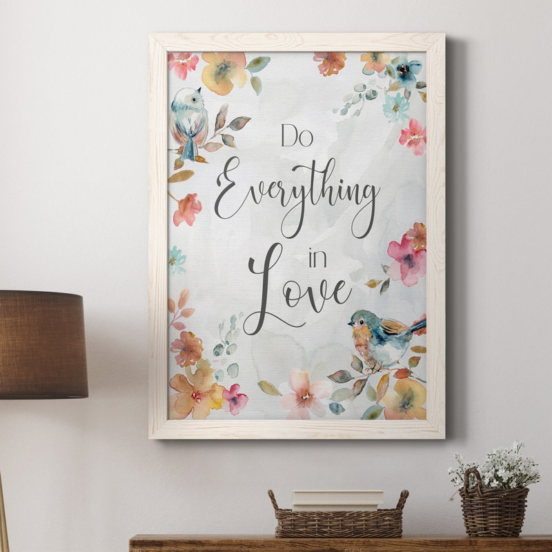 «Spring Bird Love», art textuel sur toile, H 31,5 po x l 23,5 po x P 1,5 po, Blanc