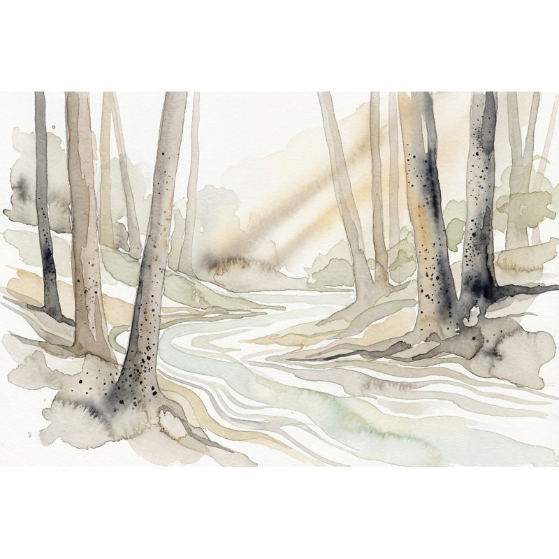 Papier peint aquarelle, forêt, paysage, ruisseau sinueux, décoration murale amovible, 140 po x 108 po, Texturé non collé