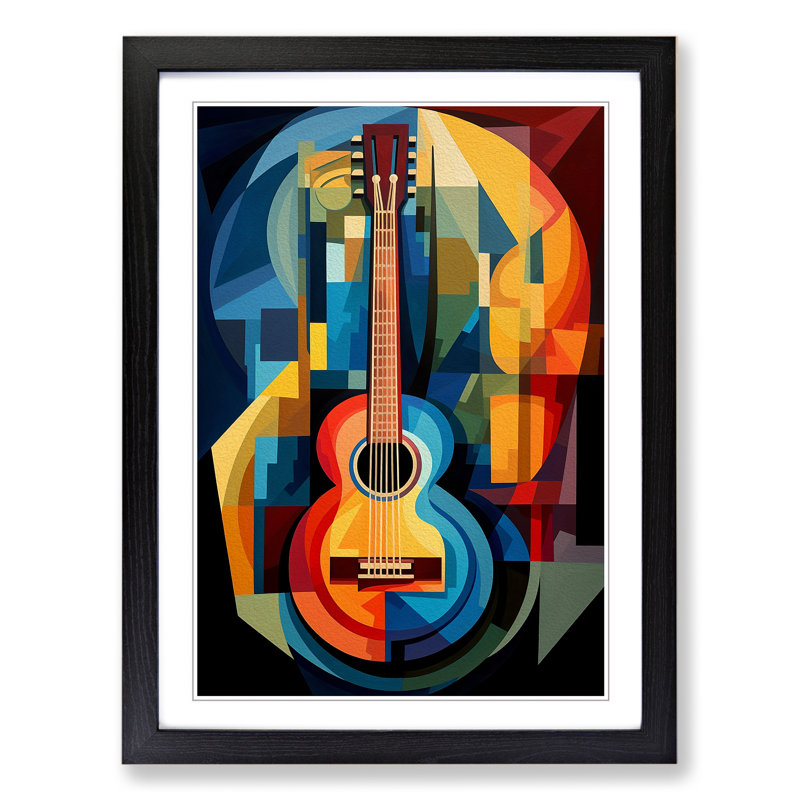 Electric Guitar Cubism No.2 - Single Picture Frame Print on Wood, Black Framed, 34cm H x 25cm W