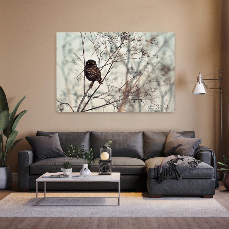 Art contemporain, oiseau contemporain, hibou, forêt, H 40 po x l 60 po