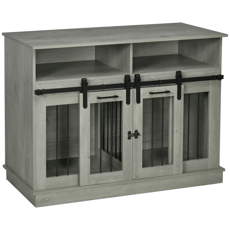 Meuble cage pour chien Pawhut pour grands chiens ou chenil double pour petits chiens avec tablettes, Gris