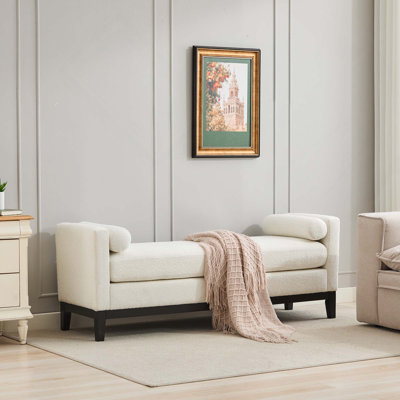 Banc rembourré de 66,34 pouces avec accoudoirs, 2 traversins et structure en bois pour la chambre à coucher, la fenêtre, le salon, le vestibule, le couloir