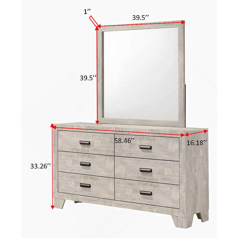 Commode 6 tiroirs transitionnelle avec quincaillerie en métal pour la chambre à coucher
