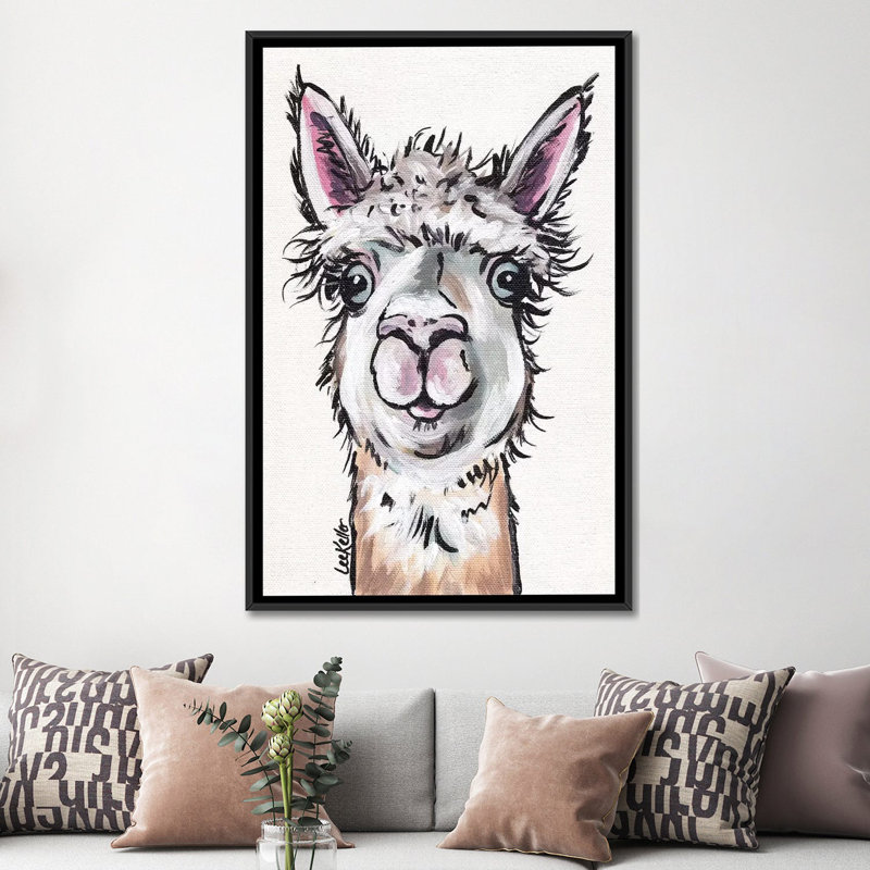 « maggie the alpaca », reproduction d’impression sur toile, H 60 po x l 40po x P 1,5 po, Toile avec cadre noir