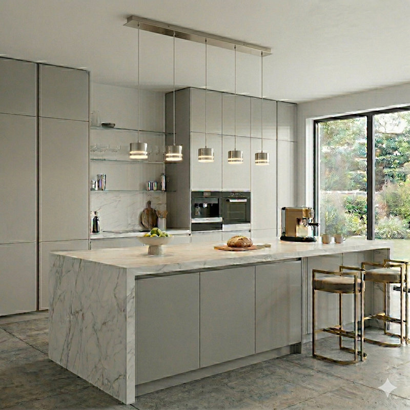 Luminaire suspendu linéaire à DEL de 5 lumières pour îlot de cuisine Barnsdall, Nickel