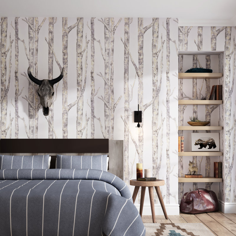  Rouleau de papier peint L 33 pi x l 21 po Trees, Blanc cassé