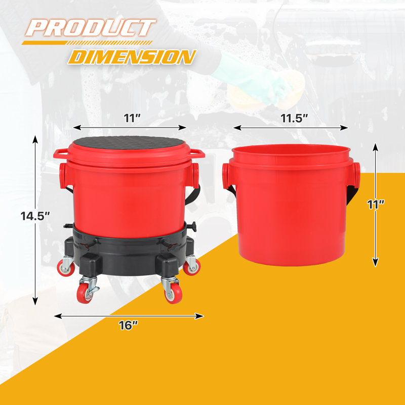 Car Washing Bucket Set with 360° Casters Grit Trap Insert and Pulley Dolly for Car Detailing