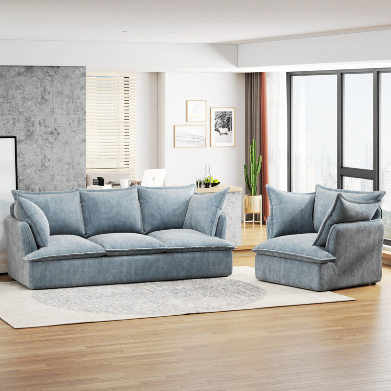 Canapé modulaire 94 po 3 + 1 places Cloud, Chenille bleue