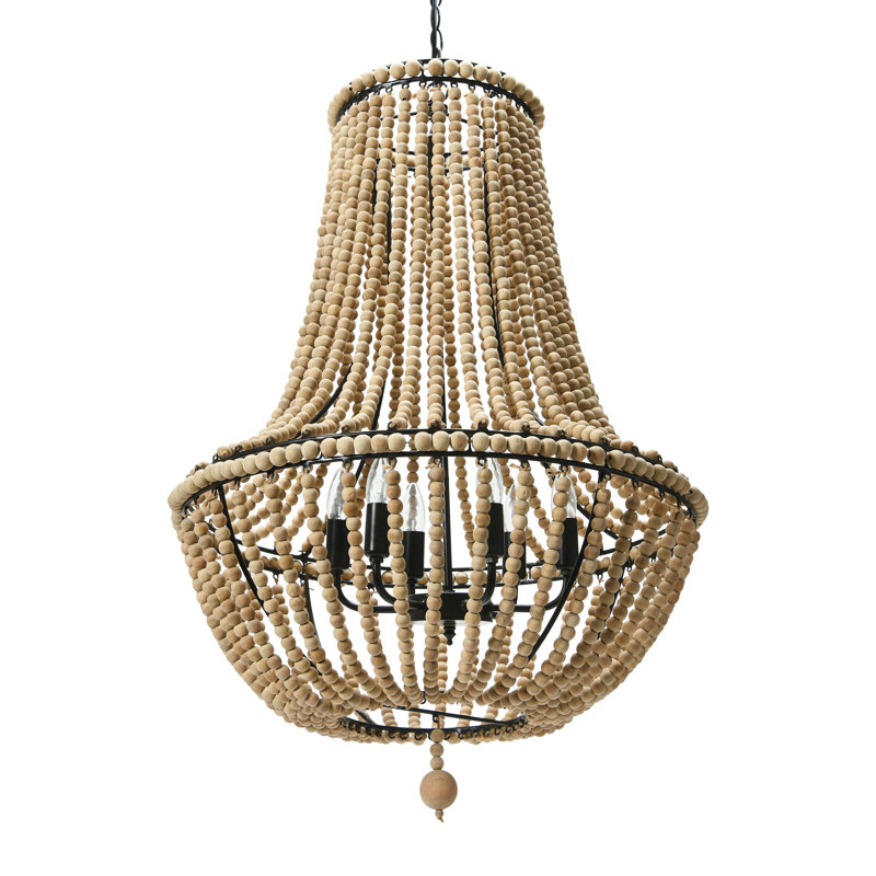 Draped Wood Bead Chandelier, Natural