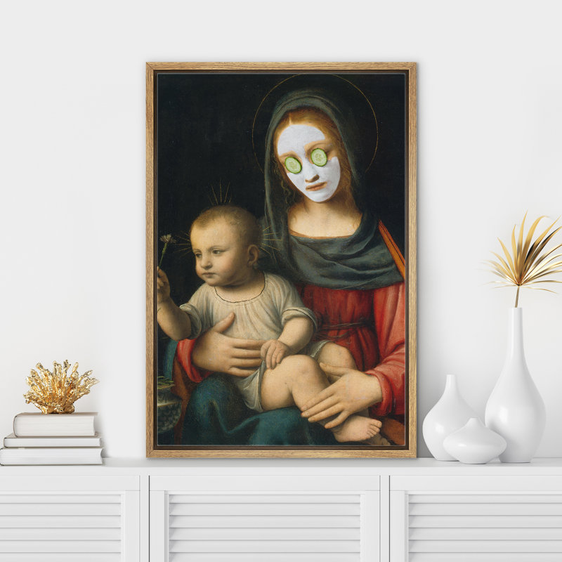 "Visage concombre de la Vierge Jésus", H 36 po x l 24 po, Cadre naturel flottant