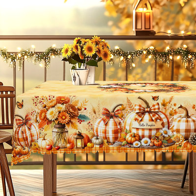 1pc Autumn Decor Thanksgiving Polyester Tablecloth, Pumpkin, Turkey And Sunflower Design Pattern, Rectangular And Round Autumn Harvest Tablecloth, Thanksgiving Gift, Suitable For Fall Indoor/Outdoor Use, Camping And Picnic Decoration