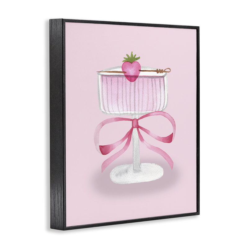 Giclée Coquette Strawberry Cocktail, design par Nina Jacobs, H 14 po x l 11 po, Giclée encadrée noir minuit