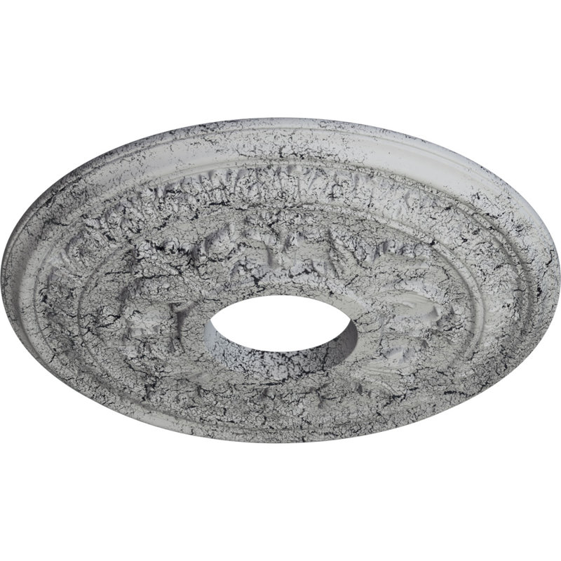 Endurathane Baltimore Ceiling Medallion, 15 3/8"OD x 4 1/4"ID x 1 1/2"P (Fits Canopies up to 5 1/2"), Hand-Painted Ultra Pure White Crackle Finish