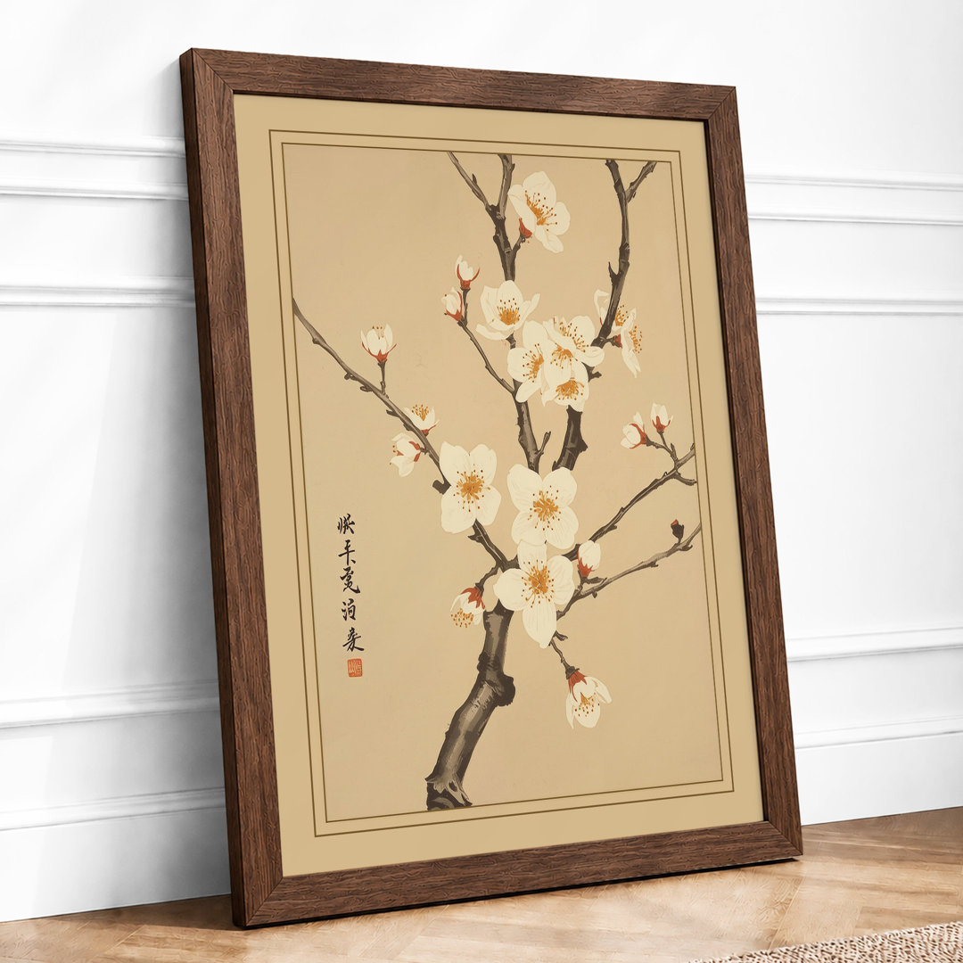 Plum Blossom Branch Japandi - Framed Print