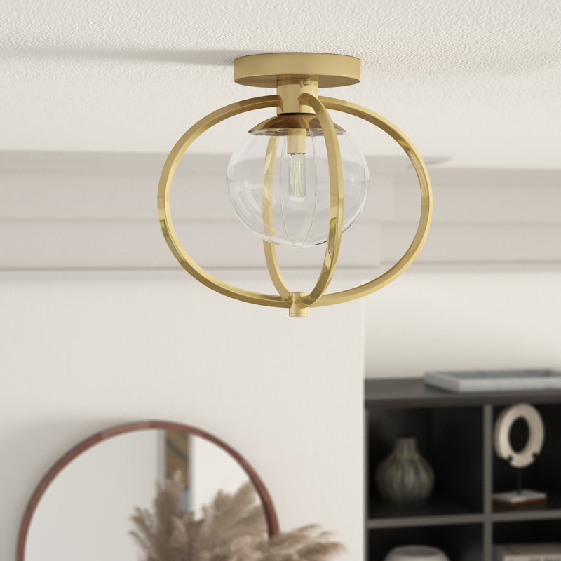 Kroll Glass Semi Flush Mount, Satin Brass