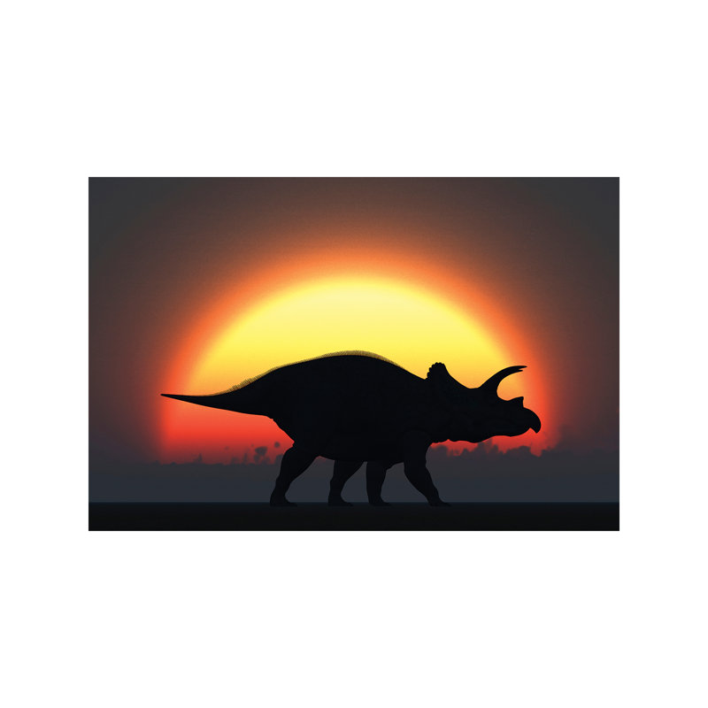 A Silhouetted Triceratops Strolling Past AaSetting Sun at the End of a Prehistoric Day 1 Piece Wrapped Canvas Wall Art