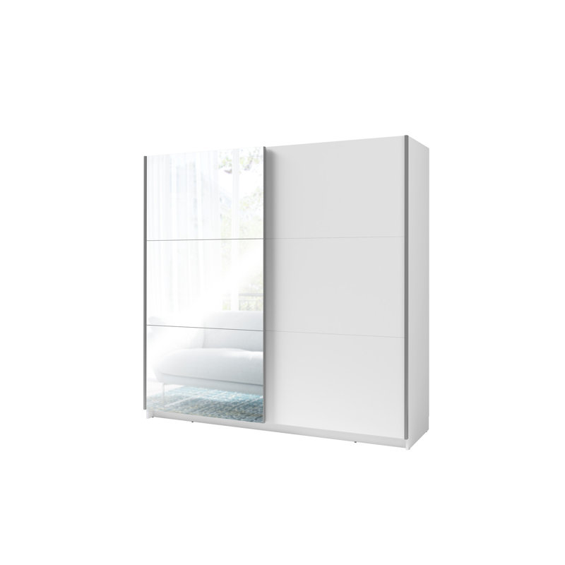 Two -door floating wardrobe with mirror, 207cm H x 151cm W x 62cm D, White