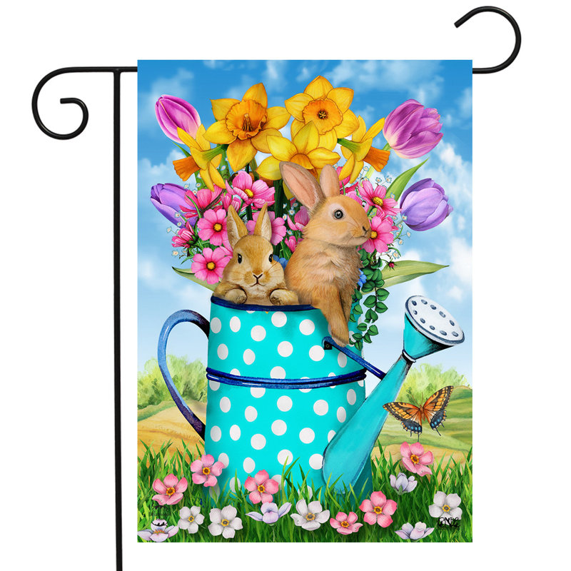 Drapeau de jardin lapin et arrosoir