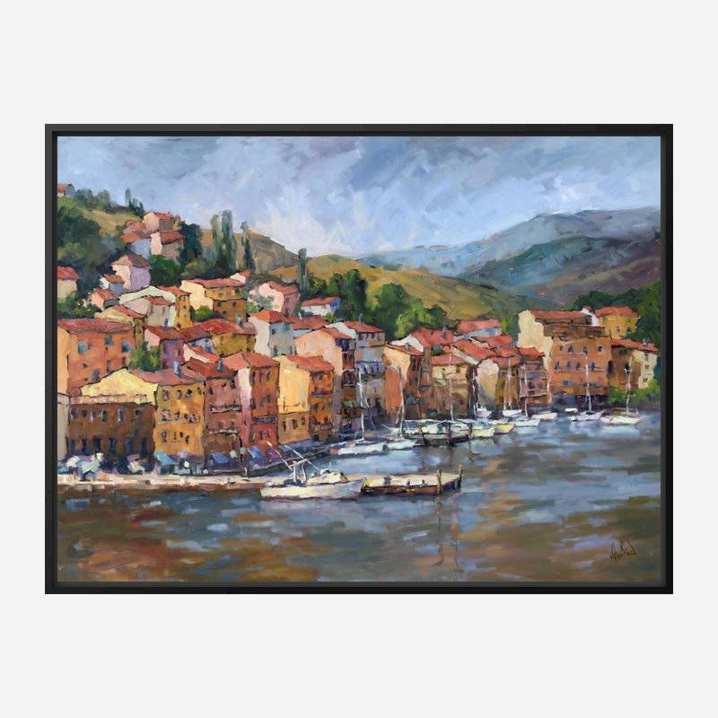 «Italian Coastal Village», reproduction d'art sur toile, Toile encadrée noire, H 30 po x l 40 po x P 1,75 po
