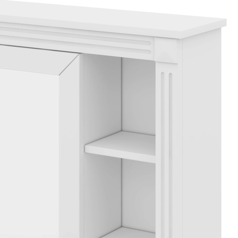 Armoire de rangement murale avec miroir, 6 tablettes ouvertes, Blanc
