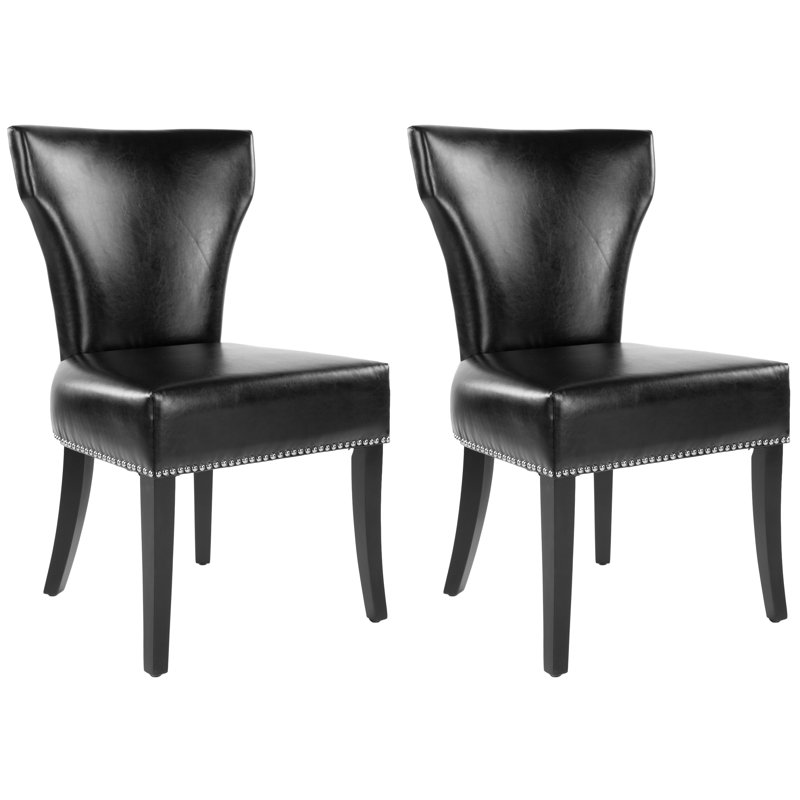 Chaise Parsons en bois massif rembourrée en coton Jappic, Similicuir noir