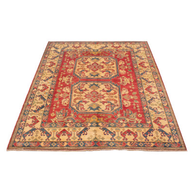 Tapis rouge en laine noué à la main de conception unique 6 pi 2 po x 8 pi 9 po New Age Finest Ghazni