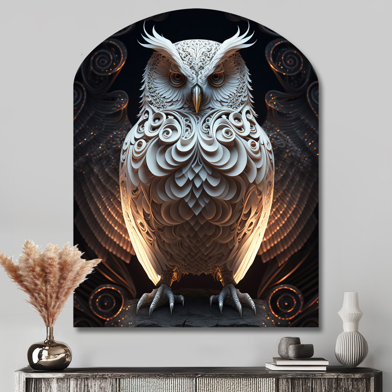 Art mural asymétrique «Hibou blanc I», H 43 po x l 33 po