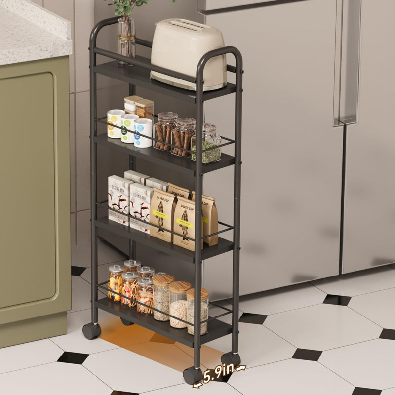 Chariot utilitaire sur roulettes 4 niveaux, Noir